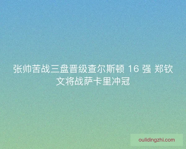 张帅苦战三盘晋级查尔斯顿 16 强 郑钦文将战萨卡里冲冠